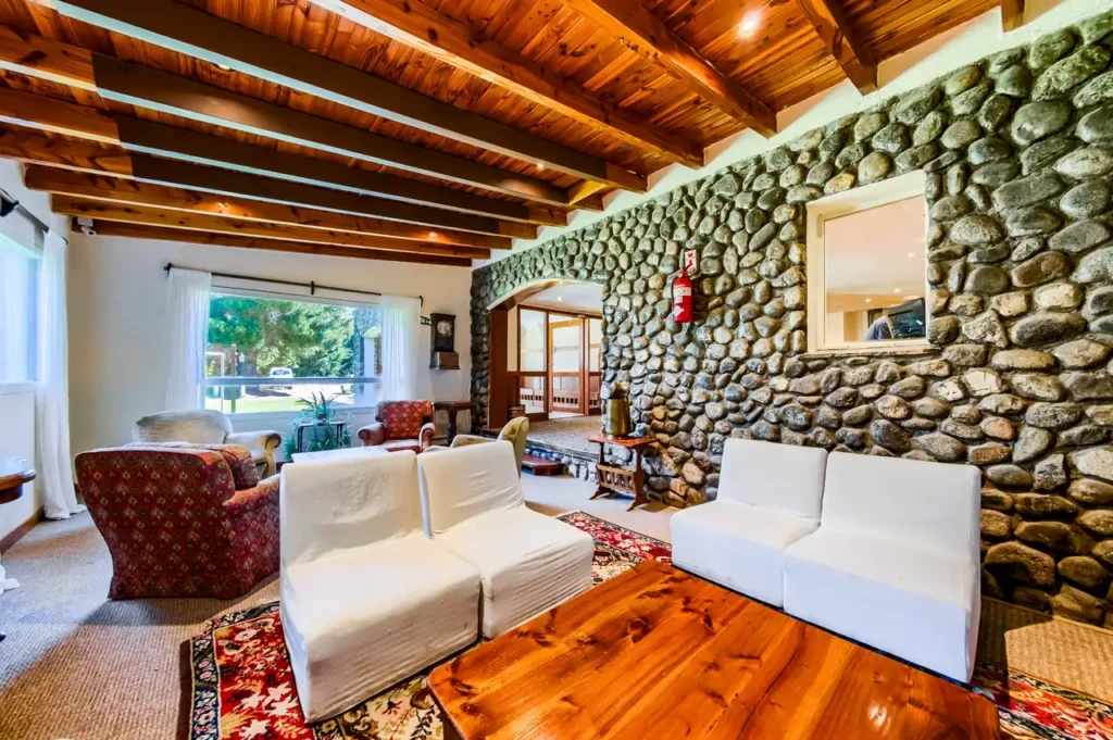 Apartur Catedral - Living con piedra y hogar